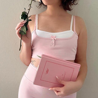 Soid color matching fake two piece crop top