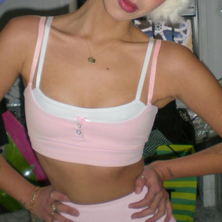 Soid color matching fake two piece crop top