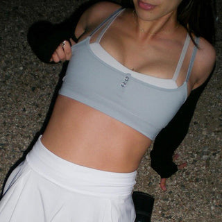 Soid color matching fake two piece crop top