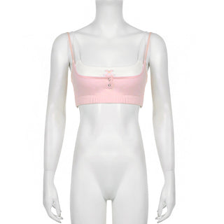 Soid color matching fake two piece crop top