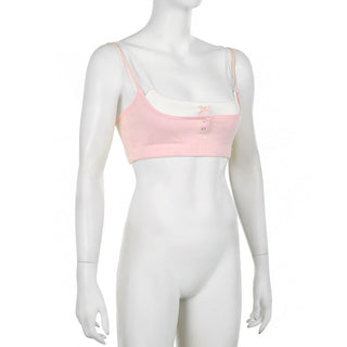 Soid color matching fake two piece crop top