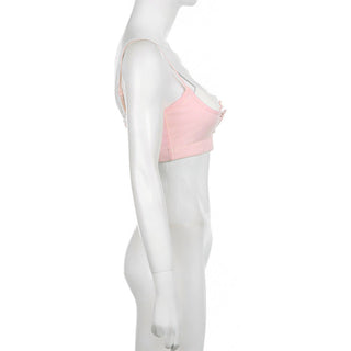 Soid color matching fake two piece crop top