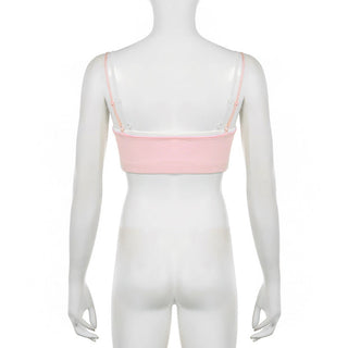 Soid color matching fake two piece crop top