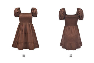 Square collar lantern sleeve fold dress