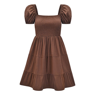 Square collar lantern sleeve fold dress