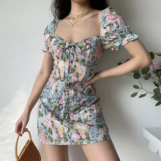 Floral bubble sleeve dress