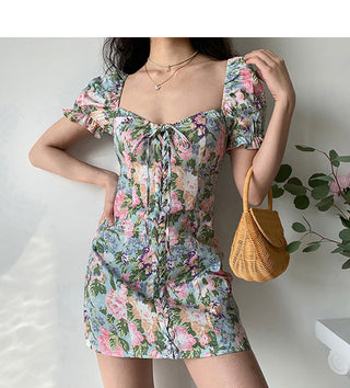 Floral bubble sleeve dress