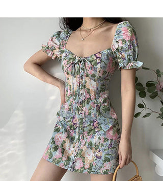 Floral bubble sleeve dress