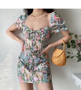 Floral bubble sleeve dress