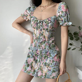 Floral bubble sleeve dress