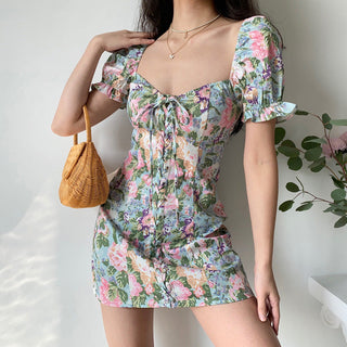 Floral bubble sleeve dress
