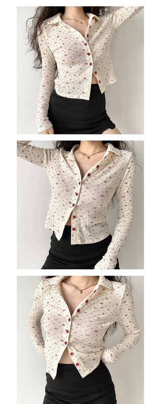 Floral button up T -shirt