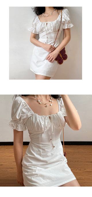 French retro thin square collar dress