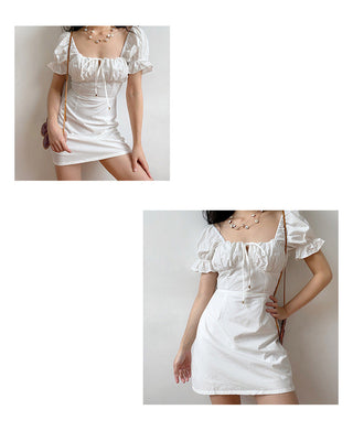 French retro thin square collar dress