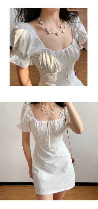 French retro thin square collar dress