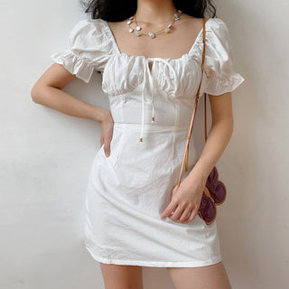 French retro thin square collar dress