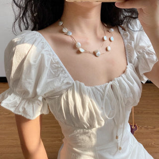 French retro thin square collar dress