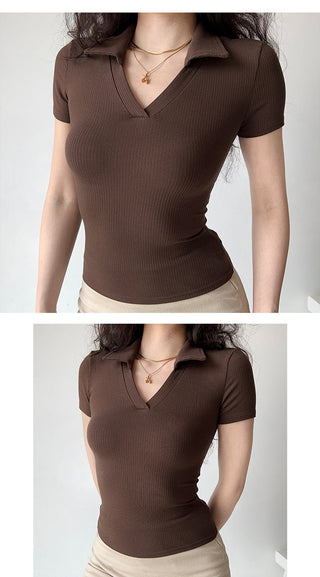 V -neck solid color slim top