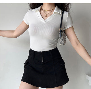 V -neck solid color slim top