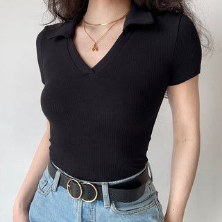 V -neck solid color slim top