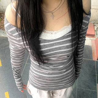 Striped round neck lightweight jersey