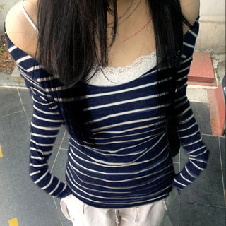 Striped round neck lightweight jersey