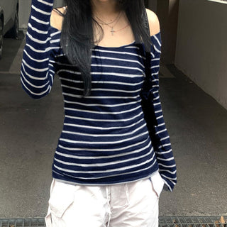 Striped round neck lightweight jersey