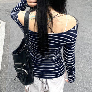 Striped round neck lightweight jersey