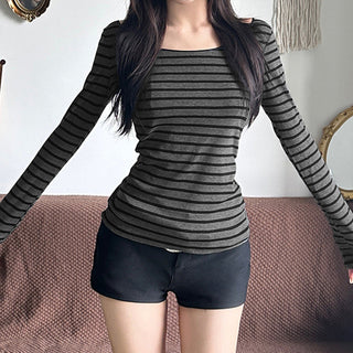 Striped round neck lightweight jersey