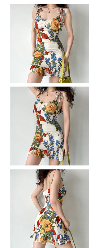 Floral graphic spaghetti strap dress