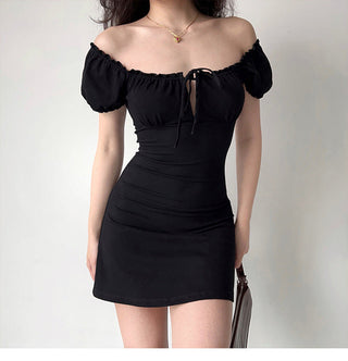 Hollow lace bubble sleeve slim top