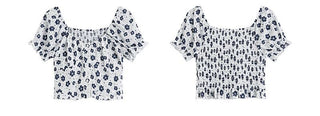 Floral bubble sleeves slim top