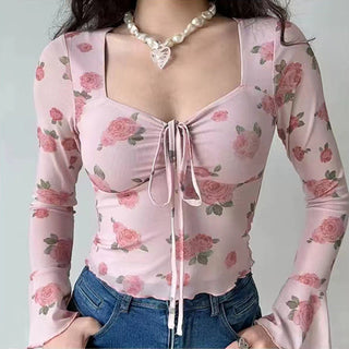 Floral graphic flare sleeve top