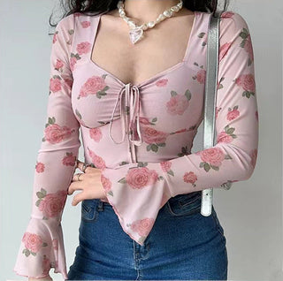 Floral graphic flare sleeve top