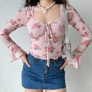 Floral graphic flare sleeve top