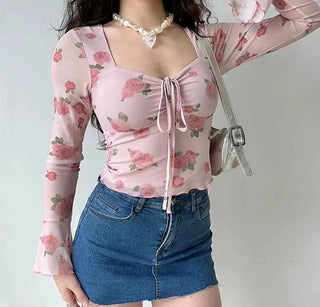 Floral graphic flare sleeve top