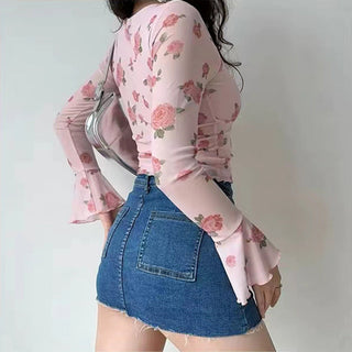 Floral graphic flare sleeve top