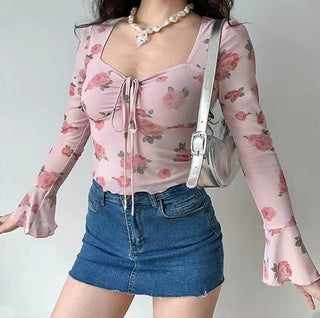 Floral graphic flare sleeve top