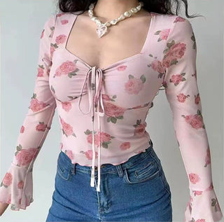 Floral graphic flare sleeve top