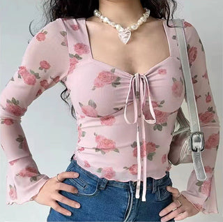 Floral graphic flare sleeve top