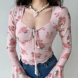 Floral graphic flare sleeve top