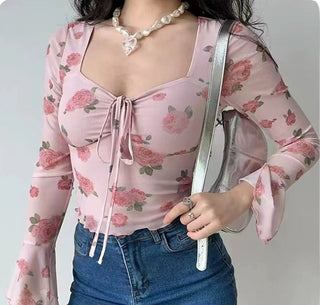Floral graphic flare sleeve top