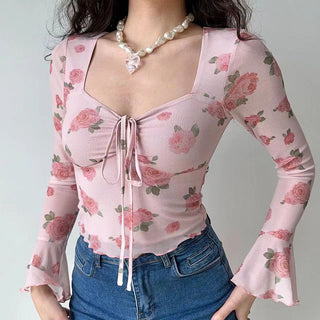 Floral graphic flare sleeve top