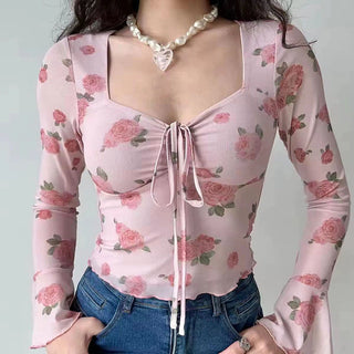 Floral graphic flare sleeve top