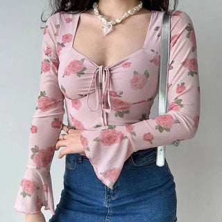 Floral graphic flare sleeve top