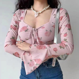 Floral graphic flare sleeve top