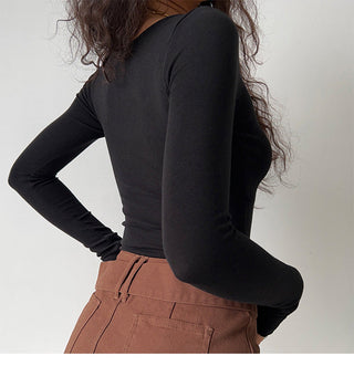 Bow knot V-neck long-sleeve top