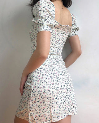French retro floral graphic dress