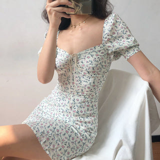 French retro floral graphic dress