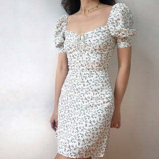 French retro floral graphic dress